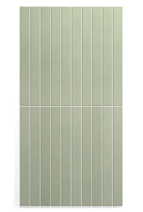 Dettaglio piastrella in gres porcellanato effetto mattoncino della collezione Twiggy di Self Style by keradom, formato 3.8x38, colore Menta