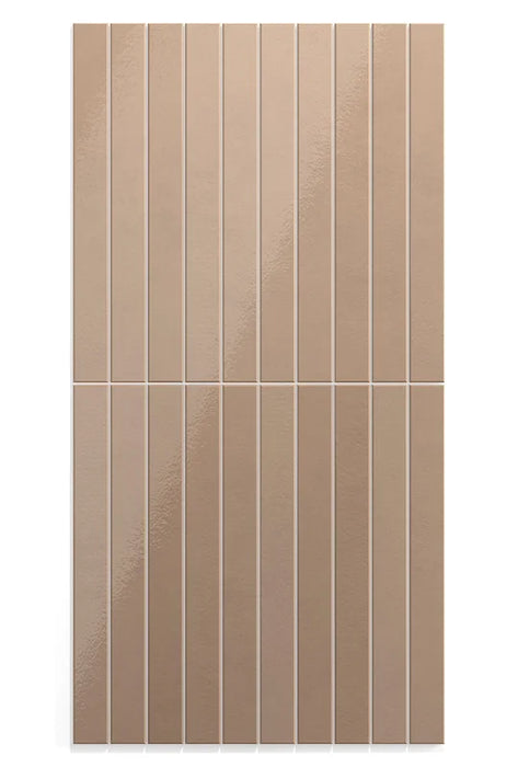 Dettaglio piastrella in gres porcellanato effetto mattoncino della collezione Twiggy di Self Style by keradom, formato 3.8x38, colore Terra