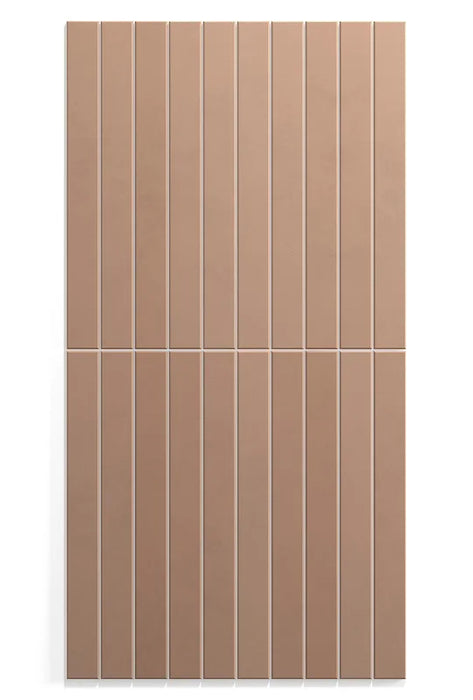 Dettaglio piastrella in gres porcellanato effetto mattoncino della collezione Twiggy di Self Style by keradom, formato 3.8x38, colore Terra