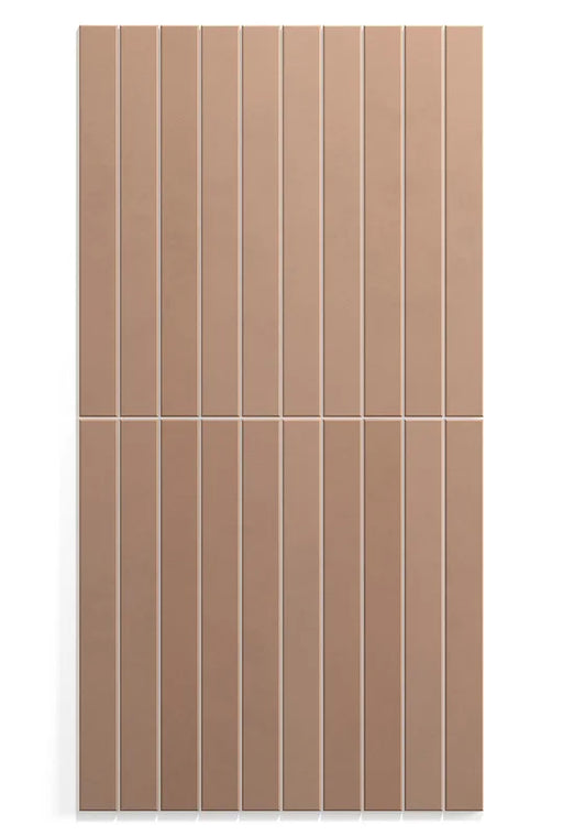 Dettaglio piastrella in gres porcellanato effetto mattoncino della collezione Twiggy di Self Style by keradom, formato 3.8x38, colore Terra