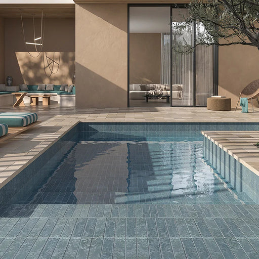 Dettaglio piastrella con colori pastello, collezione Costa Rei di Self Style by Keradom formato mattoncino colore Acquamarina 6x25