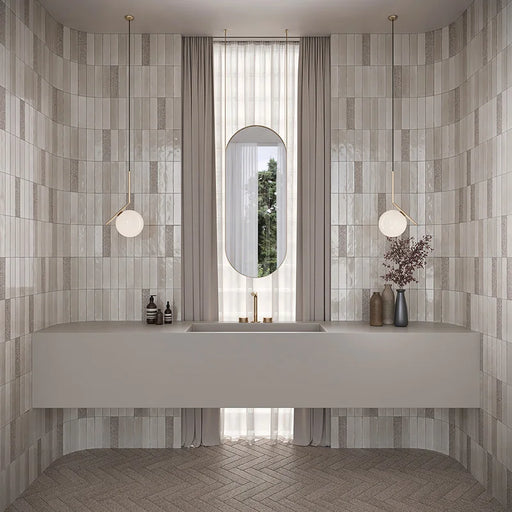 Dettaglio piastrella in gres porcellanato effetto mattoncino della collezione Incanto di Self Style by keradom, formato 6x25, colore Macchiato