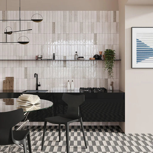 Dettaglio piastrella in gres porcellanato effetto mattoncino della collezione Incanto di Self Style by keradom, formato 6x25, colore Meringue