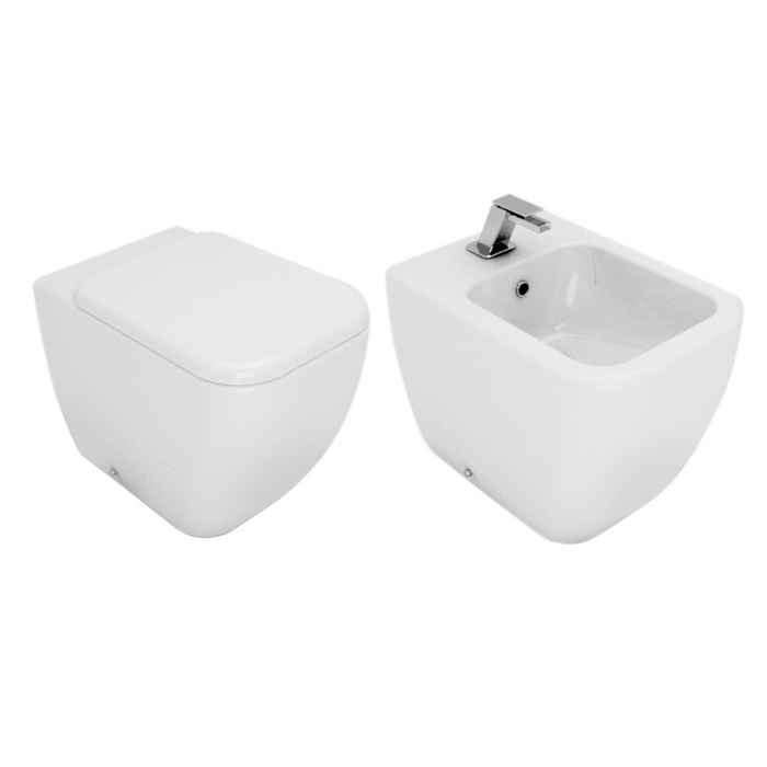 SET SANITARI AREA DI OPERA SANITARI COMPLETO DI VASO WC A TERRA SENZA BRIDA, BIDET A TERRA E COPRIVASO AVVOLGENTE