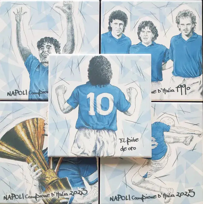 Set da collezione piastrelle artistiche celebrative Napoli Calcio 5 soggetti