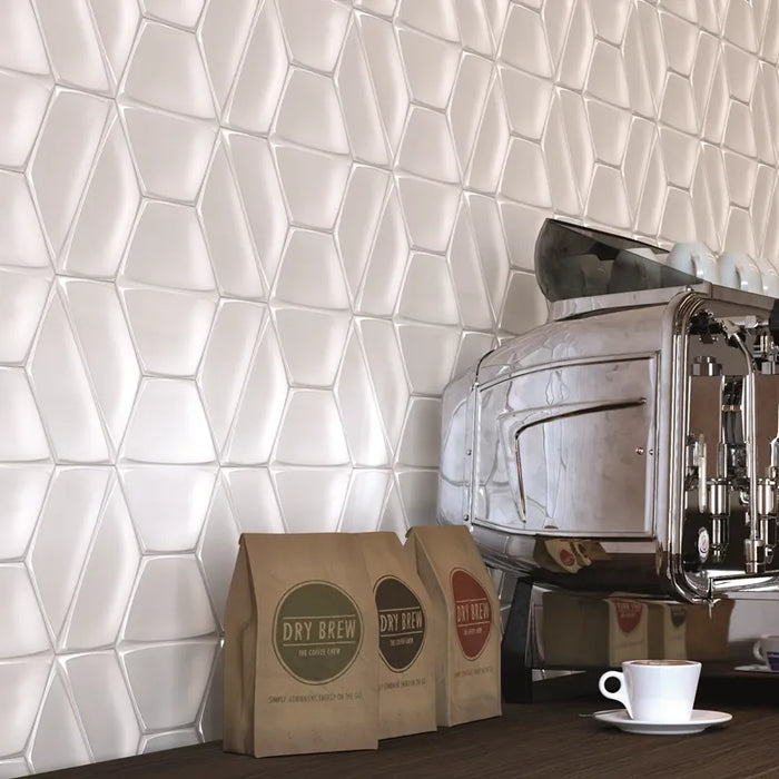 Dettaglio piastrella per rivestimento in ceramica formato esagonale opaco 15,6x18 cm della collezione Magnolia, colore Matt White di Ceramica Settecento