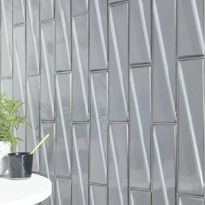 Dettaglio piastrella per rivestimento in ceramica effetto mattoncino Lucido 7,6x30,5 cm della collezione Pulse, colore Misty di Ceramica Settecento