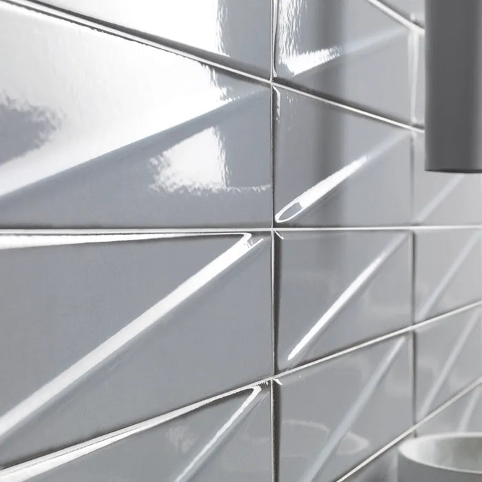 Dettaglio piastrella per rivestimento in ceramica effetto mattoncino Lucido 7,6x30,5 cm della collezione Pulse, colore Misty di Ceramica Settecento