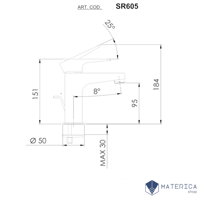 miscelatore monocomando per lavabo com scarico e senza for sul corpo della serie smart di daniel rubinetterie