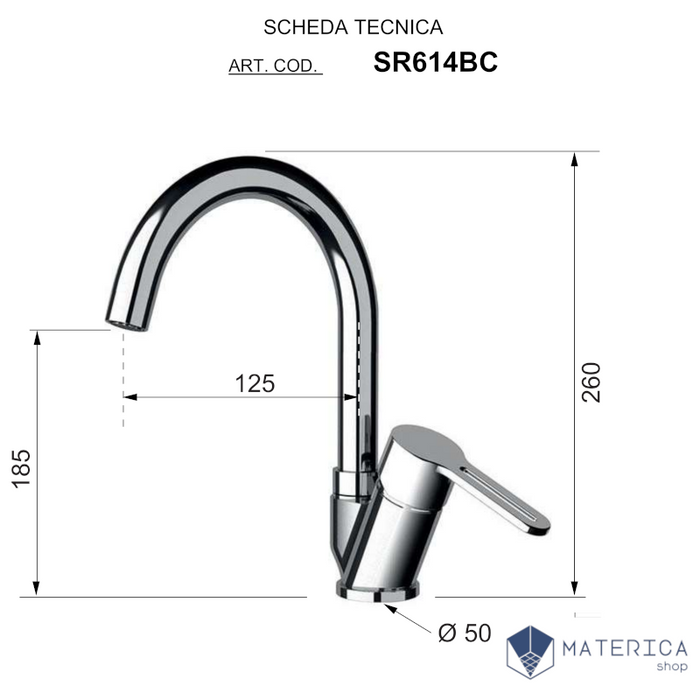 Miscelatore Monocomando per Lavello, con bocca corta girevole della serie smart di daniel rubinetteria