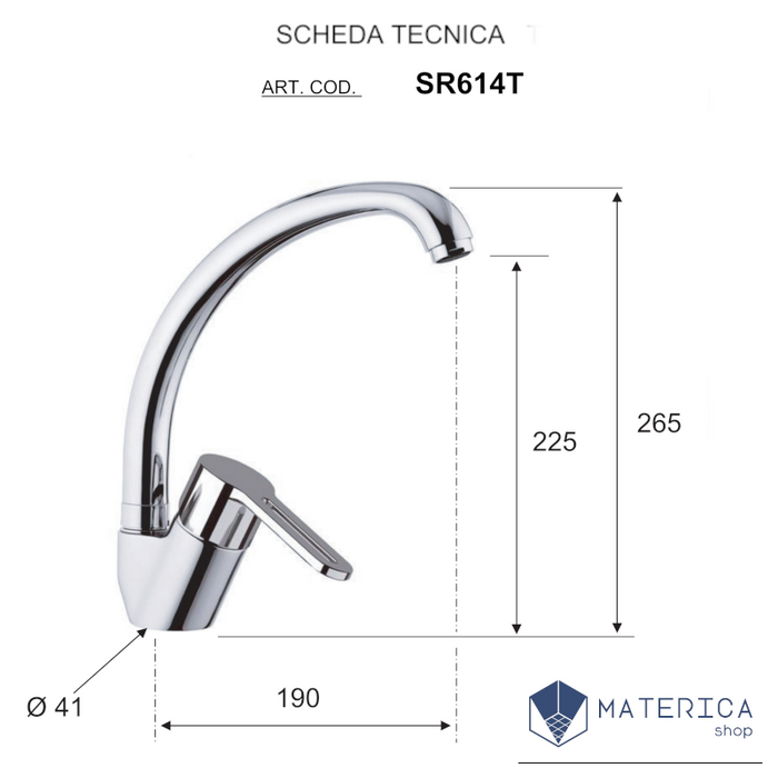 Miscelatore Lavello Monoforo 45° con bocca girevole, della serie smart di daniel rubinetteria