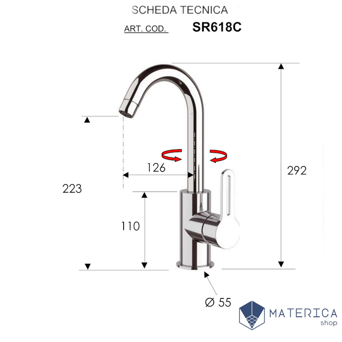 Miscelatore Lavello monoforo 90° con canna alta girevole modello corto della serie smart di daniel rubinetteria