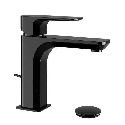 miscelatore monocomando MINERVA per lavabo con scarico in finitura cromo nero lucido