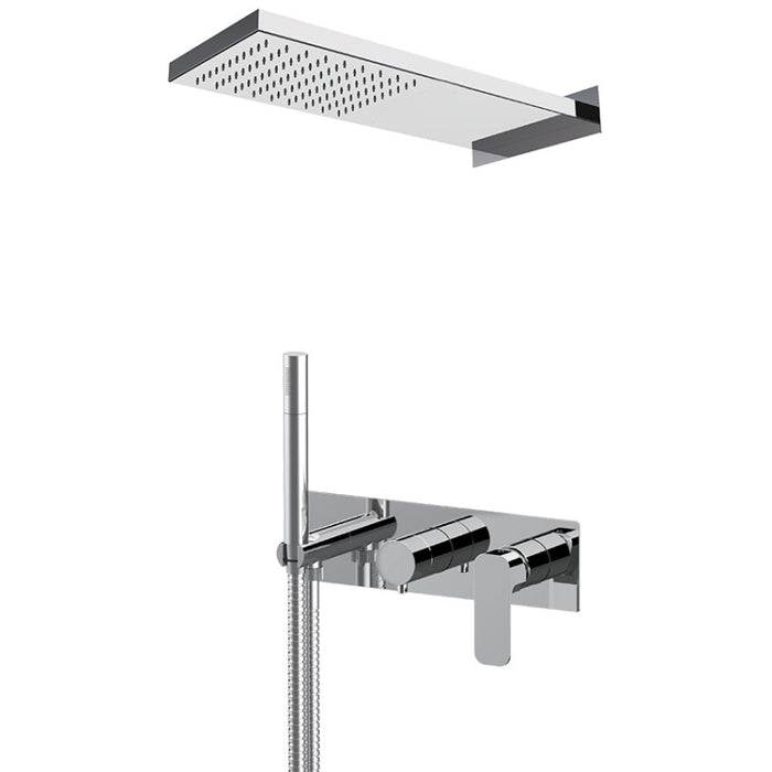 set doccia a incasso composto da miscelatore e doccetta su piastra unica, deviatore e soffione a parete tiara di daniel rubinetterie