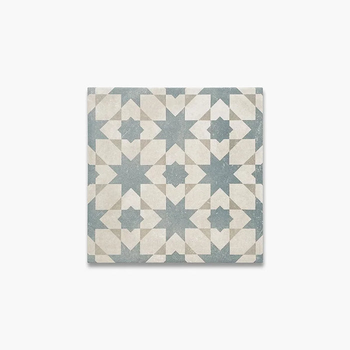 Dettaglio Piastrella da pavimento e rivestimento in gres porcellanato serie Talé di Savoia Italia, Decoro effetto cementina Sferracavallo formato 21x21 Colore Blu