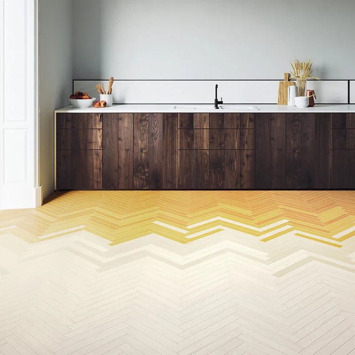 Dettaglio piastrella in gres porcellanato effetto legno della collezione Technicolor di 41zero42, formato 5x37, colore White
