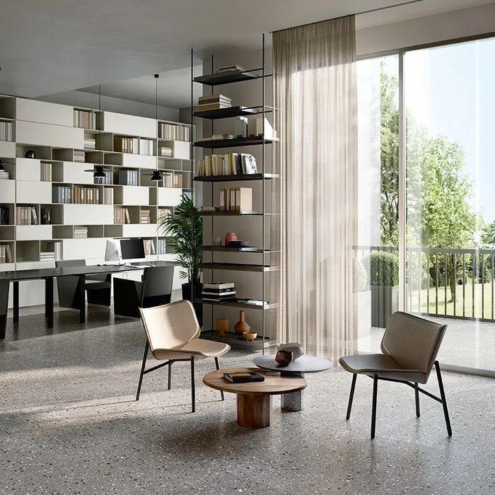 Ufficio moderno con pavimento gres effetto marmetta Terrazzotech Antracite 60x60 Casalgrande.