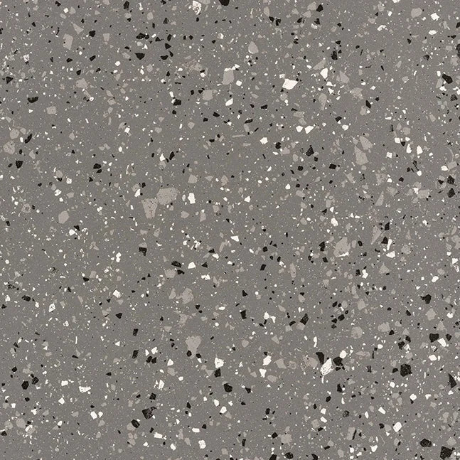 Dettaglio piastrella in gres porcellanato effetto graniglia e marmetta della Collezione terrazzotech di Casalgrande, formato 60x60 cm, colore Antracite