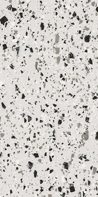 Dettaglio piastrella in gres porcellanato effetto graniglia e marmetta della Collezione terrazzotech di Casalgrande, formato 60x120 cm, colore Argento