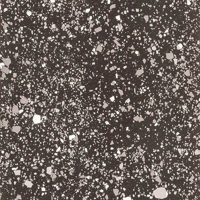 Dettaglio piastrella in gres porcellanato effetto graniglia e marmetta della Collezione terrazzotech di Casalgrande, formato 60x60 cm, colore Nero