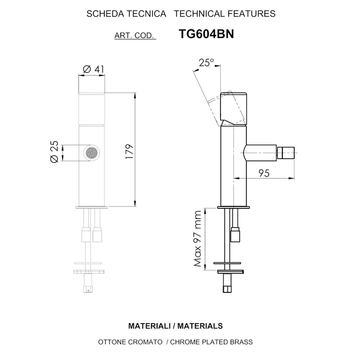 scheda tecnica miscelatore per bidet senza scarico trilogy di daniel rubineterie