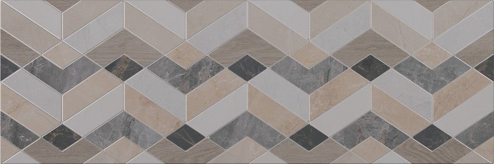 Dettaglio Piastrella da rivestimento in ceramica effetto marmo serie Marble chic di Herberia Ceramica, Decoro geometrico multicolore lucido decoro intrecci formato 25x75 1