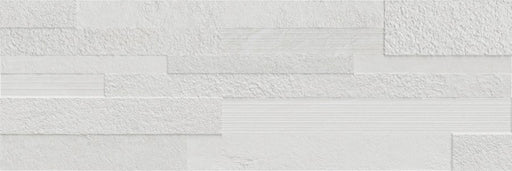 Dettaglio Piastrella da rivestimento in ceramica effetto Pietra serie Orione di Herberia Ceramica, Decoro a rilievo effetto muretto focus Colore Bianco formato 25x75