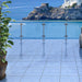 Terrazzo sul mare, pavimentazione in gres porcellanato tinta unita serie palinuro di idea ceramica colore azzurro formato 34x34